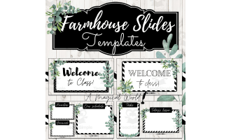 Farmhouse GOOGLE SLIDES Templates - Editable Boho Farmhouse Slides Set - Distance Learning