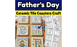 Father's Day Ceramic Tile Coaster Craft Coloring Writing Activity