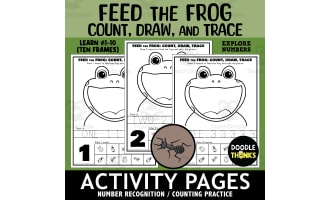 Feed the Frog Count Draw Trace Ten Frames Activity Worksheets