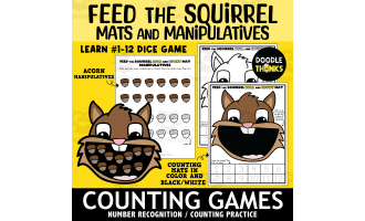 Feed the Squirrel Roll and Count Mat Printable Manipulatives Dice Game