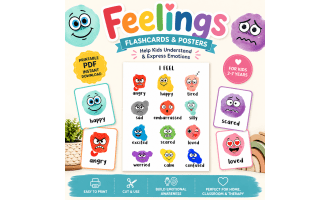 Feelings Flashcards Printable Kids Emotion Cards SEL Activity PDF