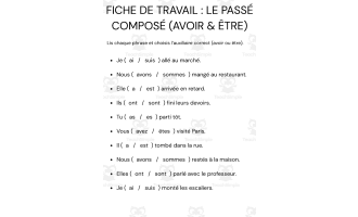FICHE DE TRAVAIL : LE PASSÉ COMPOSÉ (AVOIR & ÊTRE)