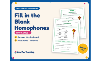 Fill in the Blank Homophones Worksheet – 2nd Grade Grammar Practice