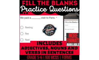 Fill in the Blanks Practice Questions - Vocabulary Grade 5-6 (Forms)