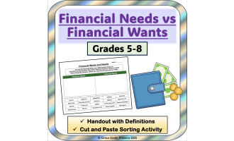 Financial Wants and Needs: 5th 6th 7th 8th Grade Financial Literacy