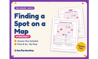 Finding a Spot on a Map Worksheet – 3rd Grade Graphing & Maps Practice