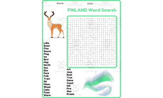 FINLAND Word Search Puzzle Worksheet - Country Study Activity - Scandi