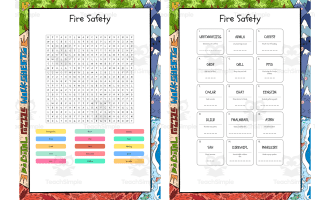 Fire Safety word search, scramble and crossword puzzle