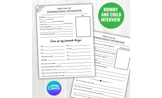 First Day of Homeschool Interview, All About Me Worksheet Keepsake