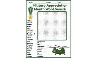First Day of Military Appreciation Month Word Search
