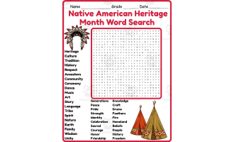 First Day of Native American Heritage Month Word Search 2nd 3rd grade