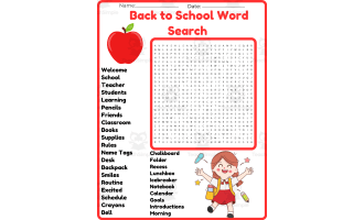 First Day of School Activities | Back to School Word Search Puzzle