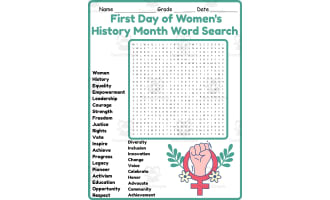 First Day of Women’s History Month Word Search 2nd, 3rd, 4th & 5th Gra