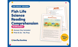 Fish Life Science Reading Comprehension Worksheet – 2nd Grade Animals