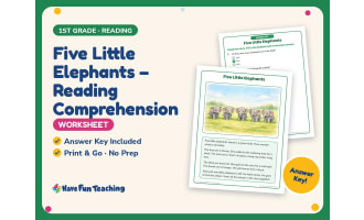 Five Little Elephants – Reading Comprehension Worksheet – 1st Grade