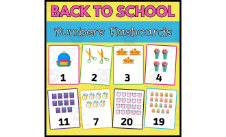 Flashcards: Math Number 1-20 Flash Cards Back to School Theme