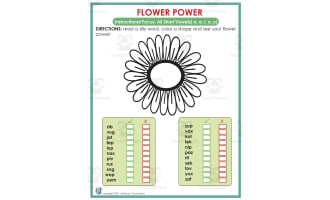 FLOWER POWER DECODING WORKSHEET- CVC AND CVCE