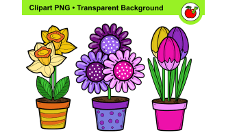 Flowers Clipart – Spring Clipart, Summer clipart, Flower Pots PNG