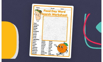 Food Day word search 2rd 3th 4th 5th Grade worksheet activity