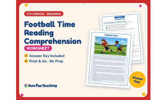 Football Time Reading Comprehension Worksheet – 5th Grade Sports