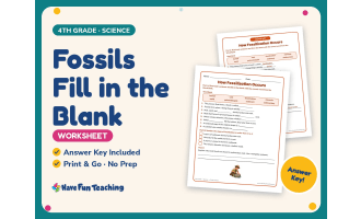 Fossils Fill in the Blank Worksheet – 4th Grade Rocks Practice
