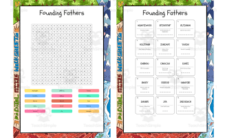 Founding Fathers word search, scramble and crossword puzzle