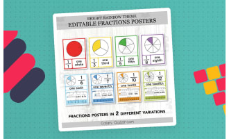 Fractions Posters Anchor Chart, Bright Rainbows Editable Math Display