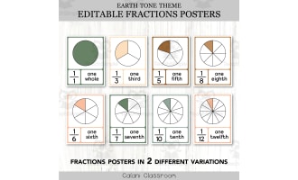 Fractions Posters Anchor Chart, Earth Tone Editable Math Display