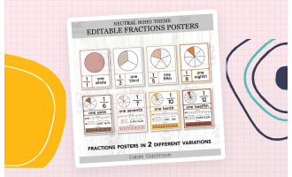 Fractions Posters Anchor Chart, Neutral Boho Editable Math Display