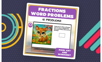 Fractions Word Problems Pixel Art Activity and Worksheet