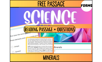 Free Reading Passage: Minerals (Google Forms)