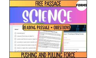 Free Reading Passage: Pushing and Pulling Forces (Google Forms)
