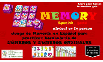 Free Spanish Interactive Memory Game Los Numeros y Numeros Ordinales