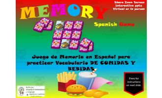 Free Spanish Interactive Memory Game to Practice Comidas y Bebidas