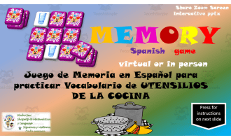 Free Spanish Interactive Memory Game to Practice La Cocina