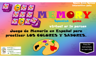 Free Spanish Interactive Memory Game to Practice Los Colores y Sabores