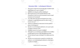 French: Focused Discussion - The Bakery Pastry Worksheet