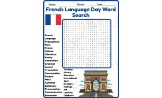 French Language Day Word Search 2nd 3rd 4th 5th Grade Worksheet