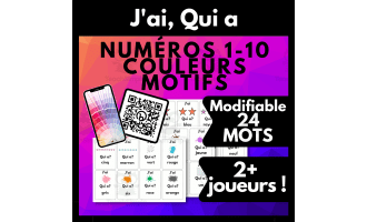 French Numbers 1-10, Colors, and Patterns Vocabulary Game 2+ Players