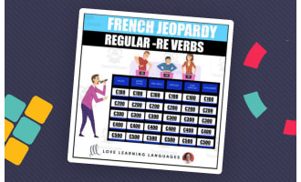 French Regular RE Verbs - Present Tense Jeopardy Style Game