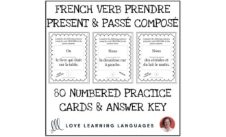French Verb PRENDRE - PRESENT & PASSE COMPOSE TENSE - Practice Cards