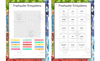Freshwater Ecosystems word search, scramble and crossword puzzle