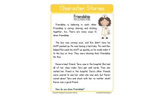Friendship Character Reading Comprehension Worksheet