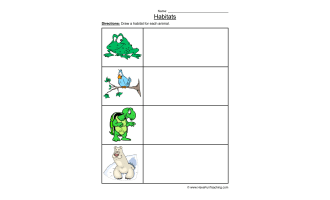 Frog, Bird, Turtle, Polar Bear Animal Habitats Worksheet