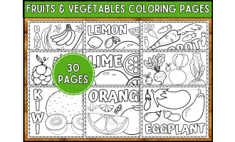 Fruites and Vegetables Coloring Pages for Kindergarten