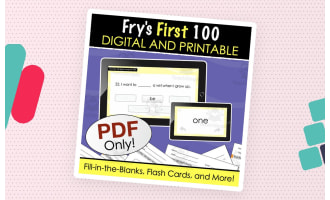 Fry's First 100 Sight Words - Digital and Printable Fill-in-the-Blanks Quiz, Digital Flashcards + More