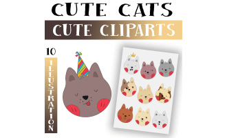 Funny cats clipart - Cute cat clipart Kawaii - Clipart Commercial Use