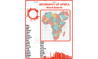 GEOGRAPHY OF AFRICA - 54 African Countries Word Search Worksheet