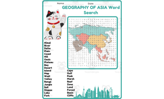 GEOGRAPHY OF ASIA Word Search Worksheet Activity (4th, 5th, 6th, 7th