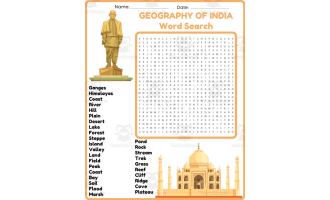 GEOGRAPHY OF INDIA Word Search Puzzle Worksheet Activity